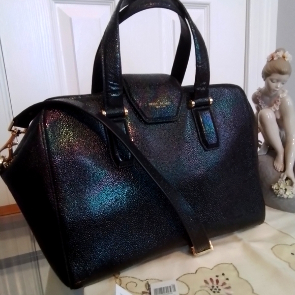 HENRI BENDEL HOUSTON PETROL LEATHER SATCHEL TOTE BAH - Picture 1 of 13